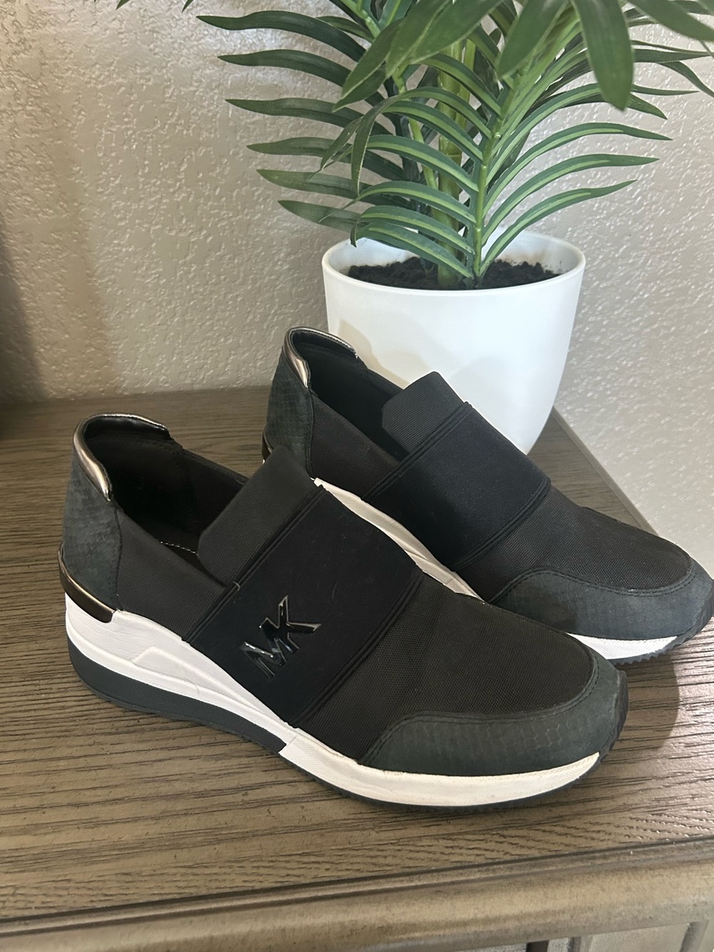 Michael Kors Women’s Black & White Slip-On Platform Sneakers